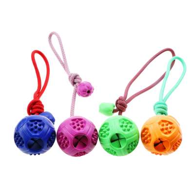 Wholesale dog rubber toys ddog chew toyrubber dog toy customized pet dog cotton string chewing squeak toy ball